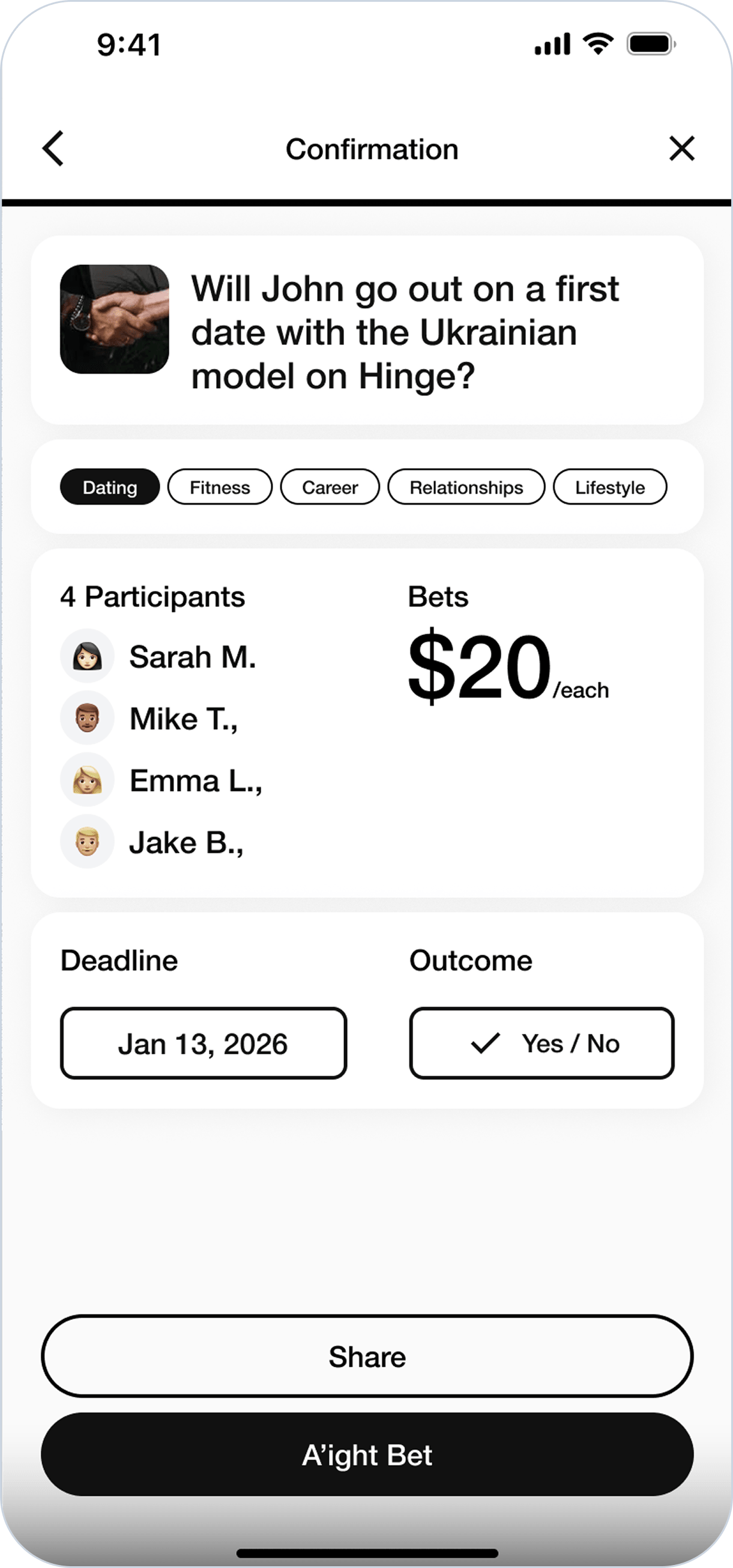 AightBet bet confirmation